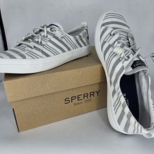 New Sperry Crest Vibe Beach Grey White Stripe Sz 8